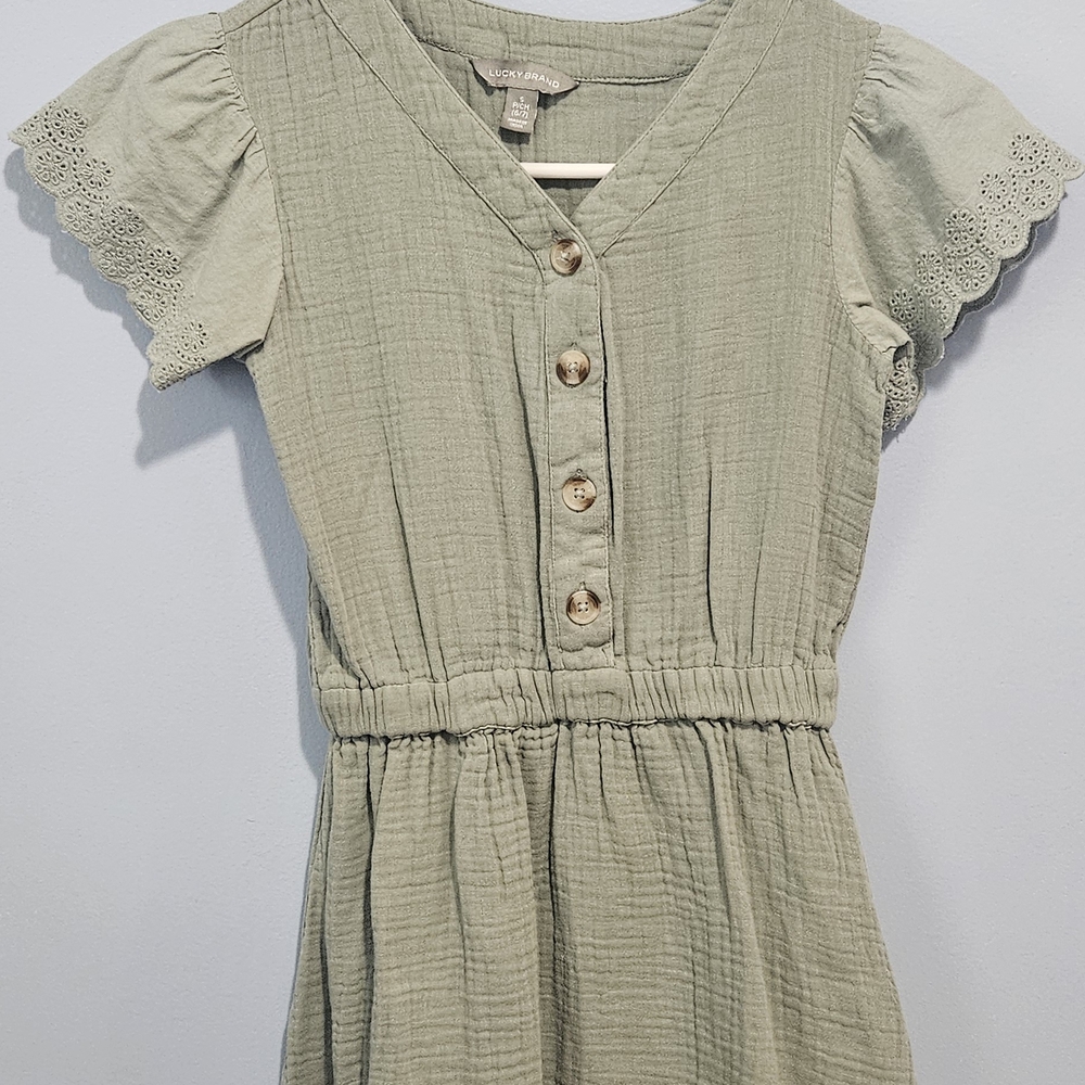 LUCKY BRAND sage Green Dress with V-Neck & Flutter Sleeves Girls Suze Small 6/7
